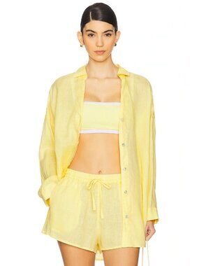 NWOT L Space Rio Set Linen Tunic & Shorts SET in Daisy Yellow Size M/L